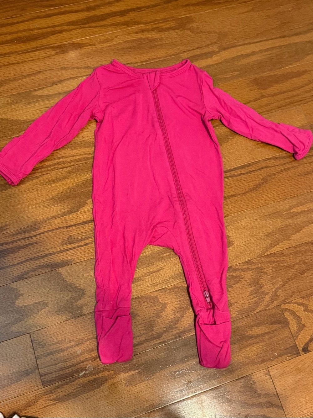 BAMBOO Hot Pink Footed One-Piece Zipper Sleepwear